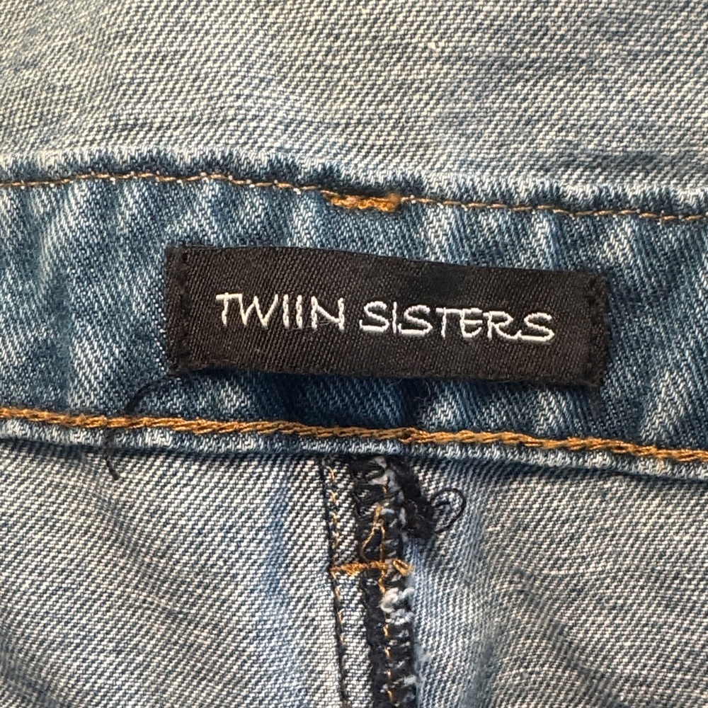 Twin Sisters Casual Blue Denim Distressed Overalls with Size L - Picture 13 of 16
